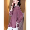 Blouses pour femmes élégant Chic à volants Patchwork Vintage Rose violet Pleuche dames hauts décontracté ample à manches longues t-shirt vêtements B263