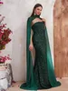 Prom Emerald zielona syrena seksowna długie cekiny koronkowe cekinowe sukienki imprezowe Glitter Celebrity Custom Made Crystals Evening Suknie z szalem Cape 403