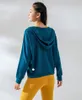 lu Pull à capuche pour femme - Col en V - Manches longues - Veste de yoga - Printemps et automne