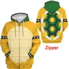 هوديز رجال الرسوم المتحركة Bowser 3D طباعة Zip Up Women/Men هوديي قميص هاراجوكو الشارع الهيب هوب سحاب