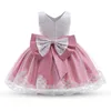 Robes de fille bébé filles 1er anniversaire vêtements enfant en bas âge enfants arc dentelle robe de baptême sans manches mignon petite fête de mariage robe de princesse