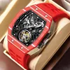 Wristwatches AESOP Trending Square Flying Tourbillon Watch Carbon Fiber Bezel Mechanical Men Watches Top Quality Skeleton Red Male Clock