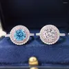 Cluster Rings S925 Prata Rosa Diamante Cor Moda Personalizado Micro Embutido Simulado Princesa Feminina