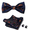 Bow Ties Factory Sale Brand Silk Butterfly Tie Handkerchief Pocket Squares Cufflink Set Bowte Necktie For Men Gold Shirt Accessories