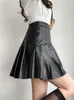 Skirts Autumn Winter Pleated Leather Women A-line Short 2023 Streetwear High Waist Female Faux
