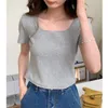 T-shirt da donna Skinny Square Collar Short Crop Top Donna Summer Sleeve Slim Fit Tinta unita T-shirt Filettatura stile coreano Tees 2023