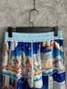 2023 Summer New Men's Silk Shorts Light Luxury Brand Quality Design City Pattern Printed Shorts