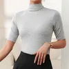 Maglietta da donna Mezza dolcevita Top in seta al latte Maglietta slim a maniche corte da donna Tinta unita Camicia da donna di tendenza di base Camicetta da donna High Street 230705