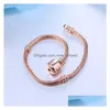 Charm Bracelets New Rose Gold Basic Snake Chain Bracelet Women Men Fecho Magnético Pulseira Para Contas Europeias Fazendo Jóias 17-21Cm D Dhkb9