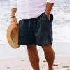 Pantaloncini da uomo Linea Cotone Al ginocchio Pantaloni larghi a cinque punte Gamba larga Pantaloni con coulisse Streetwear Hawaii Beach Solid Sweat Short