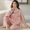 Women's Sleep Lounge Spring Big Size 5xl Sticked Cotton Floral Pyjamas Set Women Pyjamas Elegant Sleepwear Nightwear Pijama Mujer Loungwear Homewear