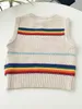 Women s Vests Rainbow Striped Sleeveless Knit Vest Embroidered Ladies O Neck Slim All Match Sweater 230705