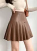 Skirts Autumn Winter Pleated Leather Women A-line Short 2023 Streetwear High Waist Female Faux