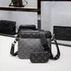 Luxury Designer Bags Men 3pcs Sets Trio Leather Black Flowers Messenger Purses Crossbody Bags Shopping Bag Briefcases Shoulder Bag Handbags Wallets Purse Tote Bag