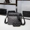 Luxury Designer Bags Men 3pcs Sets Trio Leather Black Flowers Messenger Purse Crossbody Bags Shopping Bag Briefcases Shoulder Bag Handbags Wallets Purse Tote Bag