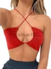 Gör-det-själv-tankar Camis Sexig Criss Cross Sling Sling Basic fluga Crop Top J230706