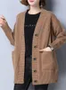 Women's Knits Fall Winter Long Sleeve Loose Wool Sweater Autumn Knitted Cardigan Button Single-Breasted Pull Femme Tops