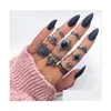 Cluster Ringe Boho Midi Knuckle Finger Sets für Frauen Strand Opal Kristall Crescent Ancient Sier Geometrische Böhmische Modeschmuck in Dheyb