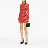 Casual Kleider 3D Dreidimensionale Applikation Verziert Rundhals Langarm Kleid Sexy Und Elegante Y2k Rose Print Plissee Damen