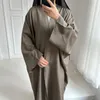 Vêtements ethniques Eid Ramadan Open Abaya pour femmes Plain Dubai Causal Coton Lin Modeste Abayas Kimono Turquie Manteau musulman Robe islamique