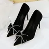 Elbise Ayakkabı Aneikeh 2023 Parlak Kristal Yay Yüksek Topuklu Kadın Sürüsü İlkbahar/Yaz Saçlı Tek Ayakkabı Düğün Zapatos Mujer 34-40