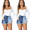 Damshorts Kvinna Sommar Hög midja Dragkedja Denim Streetwear Sexig Smal Splicing Jeans Dam Casual Tofsar