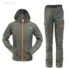 Vissen Accessoires Lente Herfst Outdoor Vissen Pakken voor Mannen Vrouwen Dun Ademend Capuchon Vissen Jas en Broek 2 stuks Kleding Set voor Paar HKD230706