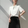Damesblouses Zomermode Damesblouse 2023 Wit satijnen overhemd met korte mouwen Overhemden en voor dames