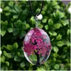 Pendentif Colliers Nouvel Ovale Arbre De Vie En Verre Pour Les Femmes Fleurs Séchées Spécimen En Cuir Chaîne De Mode Bijoux Cadeau Drop Delivery Penda Dhbww