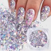 Nail Glitter 1 Box Nail Mermaid Glitter Flakes Glittrande 3D Hexagon Färgglada paljetter Spangles Polish Manikyr Nagelkonstdekorationer TRDJ0112 230705