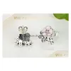 Stud Luxury 925 Sterling Sier Poetic Daisy Cherry Blossom Orecchini pendenti Clear Pink Cz Flower Donne Borchie di fidanzamento per la moda Deli Dhrao