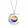 Colares com pingente novo arco-íris lgbt orgulho gay colar de lua para mulheres homens amor vidro cabochão cadeias moda joias presente gota entrega dhizp