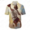 Męskie koszule na co dzień Ciekawe jezus gra w koszykówkę Koszula z nadrukiem 3D Lato Klasyczne guziki Moda Krótki rękaw