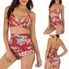 Women's Swimwear High Elastic Bikini Set Cut-Out Bandage Swimsuit Beach Two Pieces Printed Bikinis Sets G-String Thong Bathing Suit