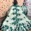Green Off The Shoulder Quinceanera Dresses Tulle Appliques 3DFlower Beading Pageant Lace Up Vestidos De 15 Anos Princess Ball