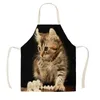 Kitchen Apron Kitchen Apron Lovely Cat Printed Linen Aprons for Men Women Home Cleaning Tools 68x55cm Cooking Baking Accessories R230710