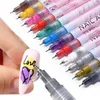 Żel do paznokci Nail Art Rysunek Graffiti Pen Ołówek żelowy Plastik Wodoodporny Malarstwo Pędzel do kresek Biały Marker Nail Manicure Dekoracje Narzędzia 230706