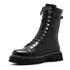 Stivali Uomo Luxury Fashion Moto Nero Scarpe in pelle originali Lace-up High Top Knight Boot Piattaforma da cowboy Lungo Botas Hombre