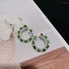 Hoop Earrings 925 Sterling Silver Inlaid 3 Carat Natural Diopside Women's Daily Commuting Holiday Party