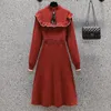 Casual Kleider Frauen Rot Gestrickte Baumwolle Dicke Warme Midi Kleid Herbst Winter Schwarz Koreanische Vintage Hepburn 2023 Elegante Abend