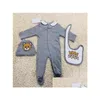 Ensembles de vêtements Designer Cute Born Baby Clothes Set Infant Boys Impression Bear Romper Girl Jumpsuitaddbibs Addcap Outfits 0-18 Month Dr Dhz6D