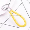 Keychains Lanyards Dhs Braided Pu Leather Rope Keychain Key Rings Fit Circle Car Bag Pendant Chains Holder Keyring Diy Fashion Jew Dhjpy