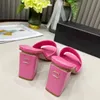 2023 Designer Pure color Square head Slides slippers Womens Luxury 100% leather outdoor Colorful fashion Sandals ladys sexy shallow mouth High-heeled slipper shoes