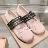 Leather Ballerinas Shoes Designer Women Flat Bottom Bow Elastic Mary Jane Sandals Summer Dance Shoes