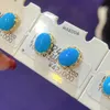 23070504 Diamondbox turquoise Jewelry earrings ear studs oval vintage style 2g blue pendant au750 18k YELLOW gold 6*8cm vintage ethnic queen elegant gift princess