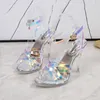 Sandaler Ladies Stiletto Pumpar Crystal Clear Color Cross Strap 10.5cm Heel 1cm Platform WZ