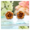 Ohrstecker Luxus Rose Blume Ohrringe für Frauen Kristall Clip auf Mode Mädchen Schmuck Geschenk in BK Drop Lieferung Dhxo2
