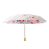 Parapluies 8 os manuel crème solaire UV parapluie pliant double face fleur parasol parapluie ensoleillé et pluvieux double couche revêtement noir