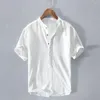 Men's Casual Shirts V-neck Linen Men Clothing Summer T Streetwear Tops Short Sleeve