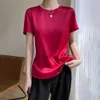 ストレート夏シミュレーションシルク Tシャツ女性のトップサテン半袖ラウンドネック無地多用途ベース女性服レディースシャツ